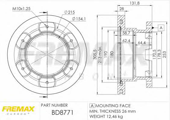 Fremax BD-8771 Rear ventilated brake disc BD8771