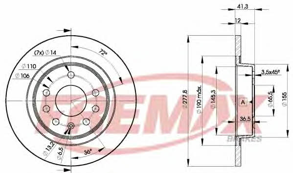 Fremax BD-9115 Rear brake disc, non-ventilated BD9115