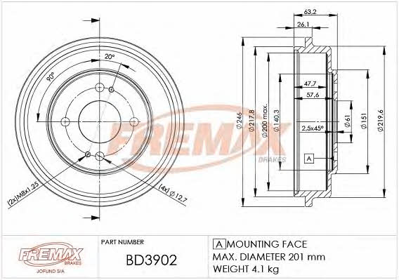 Fremax BD-3902 Rear brake drum BD3902