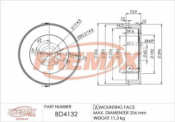 Fremax BD-4132 Rear brake drum BD4132