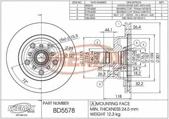 Fremax BD-5578 Front brake disc ventilated BD5578