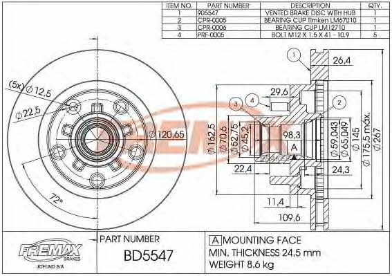 Fremax BD-5547 Front brake disc ventilated BD5547