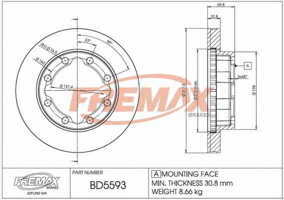Fremax BD-5593 Front brake disc ventilated BD5593
