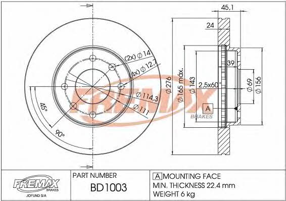 Fremax BD-1003 Front brake disc ventilated BD1003