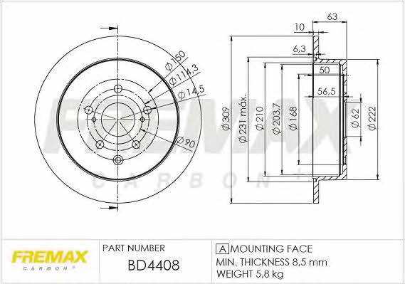 Fremax BD-4408 Rear brake disc, non-ventilated BD4408
