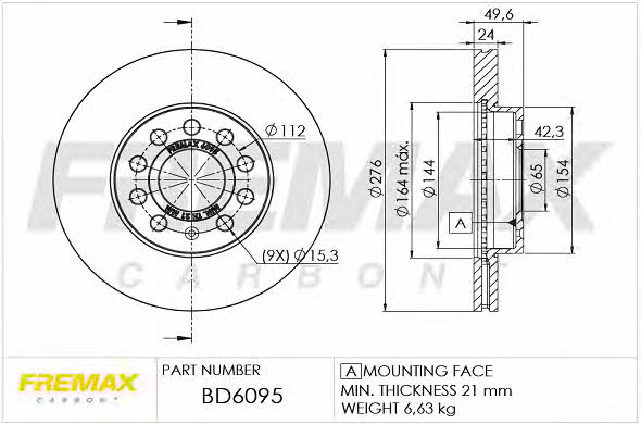 Fremax BD-6095 Front brake disc ventilated BD6095