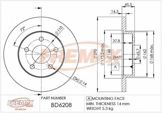 Fremax BD-6208 Rear brake disc, non-ventilated BD6208