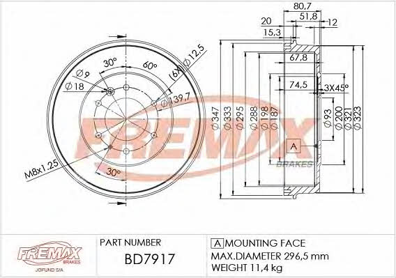 Fremax BD-7917 Rear brake drum BD7917