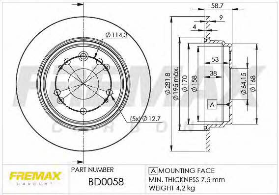 Fremax BD-0058 Rear brake disc, non-ventilated BD0058