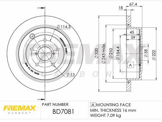 Fremax BD-7081 Rear ventilated brake disc BD7081