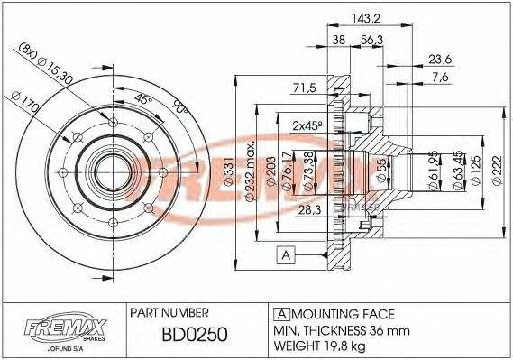 Fremax BD-0250 Front brake disc ventilated BD0250