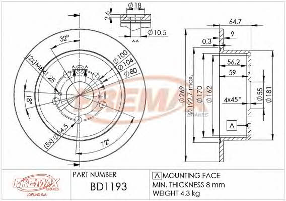 Fremax BD-1193 Rear brake disc, non-ventilated BD1193