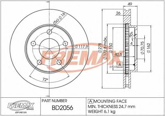 Fremax BD-2056 Front brake disc ventilated BD2056