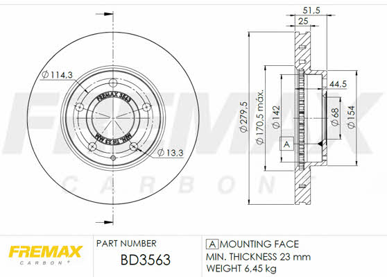 Fremax BD-3563 Front brake disc ventilated BD3563