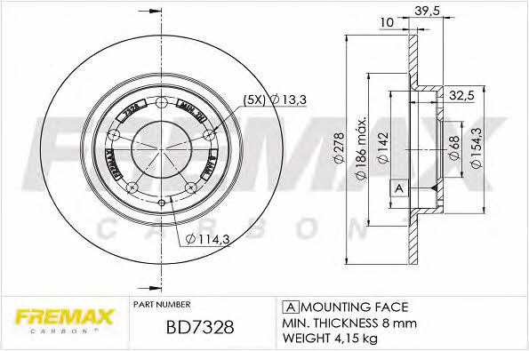 Fremax BD-7328 Rear brake disc, non-ventilated BD7328