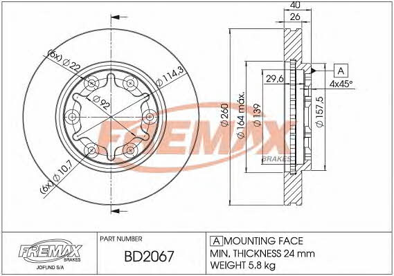 Fremax BD-2067 Front brake disc ventilated BD2067