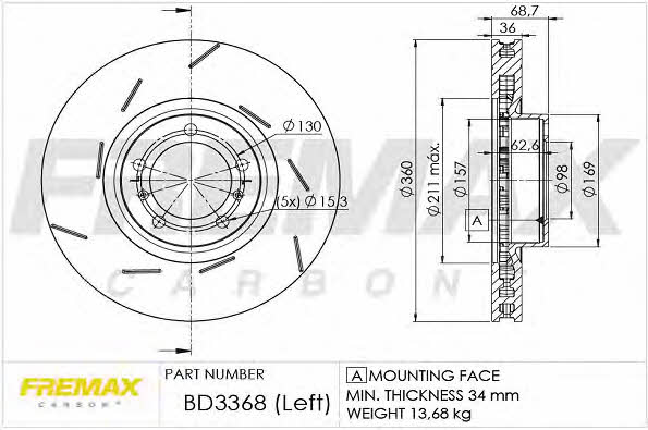 BD3368 Fremax Front vented brake disc