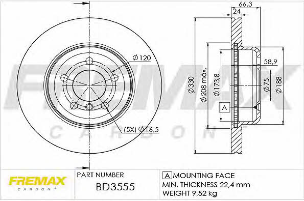 Fremax BD-3555 Front brake disc ventilated BD3555