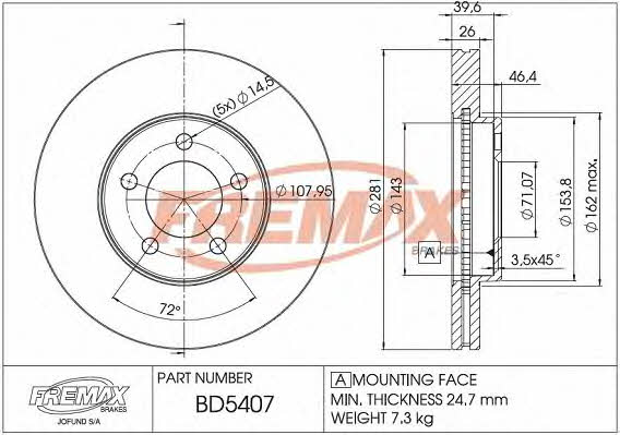 Fremax BD-5407 Front brake disc ventilated BD5407