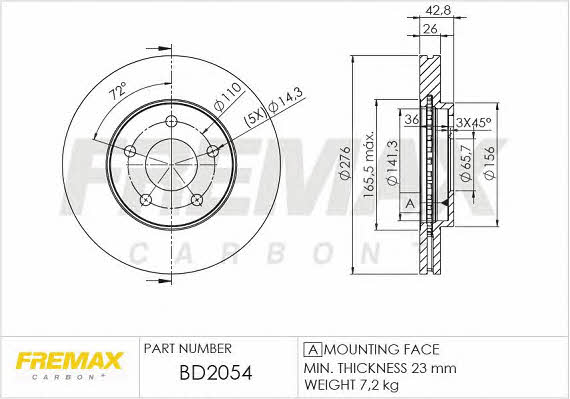 Fremax BD-2054 Front brake disc ventilated BD2054