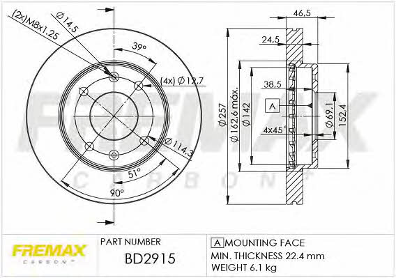 Fremax BD-2915 Front brake disc ventilated BD2915