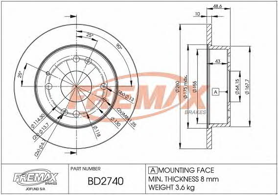 Fremax BD-2740 Rear brake disc, non-ventilated BD2740