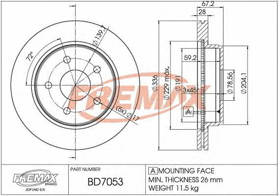 Fremax BD-7053 Front brake disc ventilated BD7053