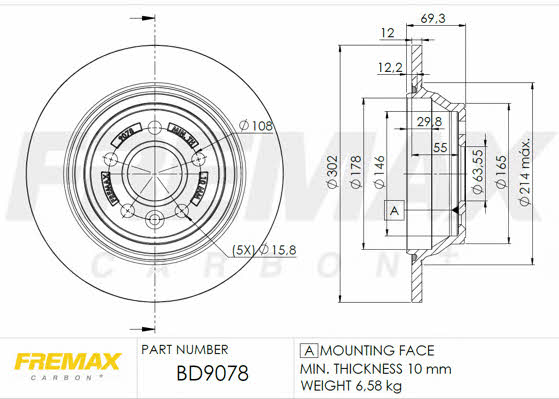 Fremax BD-9078 Rear brake disc, non-ventilated BD9078