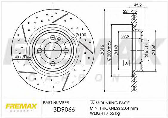 Fremax BD-9066 Front brake disc ventilated BD9066