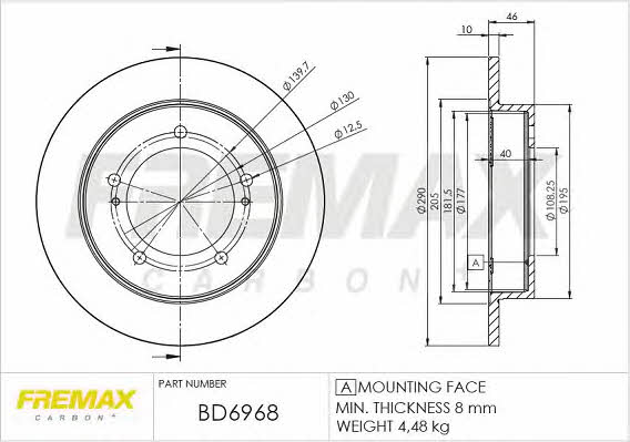 Fremax BD-6968 Unventilated front brake disc BD6968