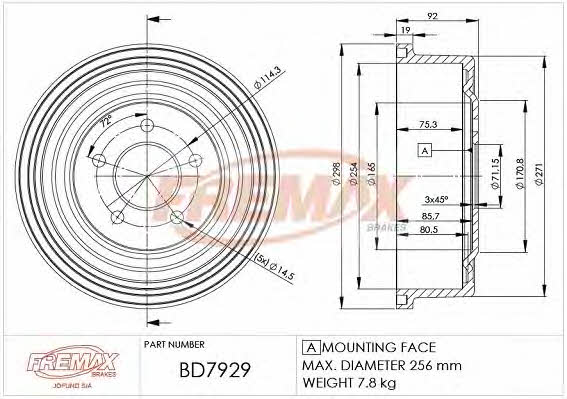 Fremax BD-7929 Rear brake drum BD7929