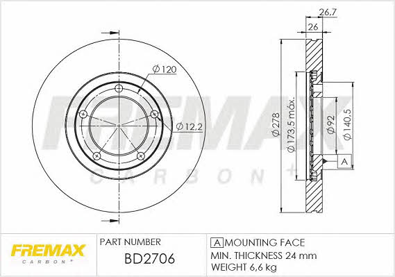Fremax BD-2706 Front brake disc ventilated BD2706