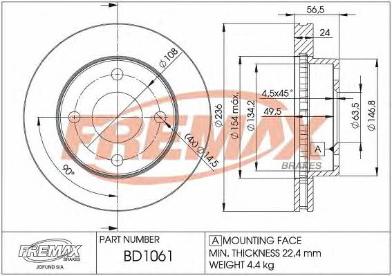 Fremax BD-1061 Front brake disc ventilated BD1061
