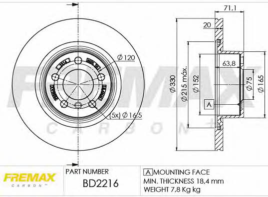 Fremax BD-2216 Rear ventilated brake disc BD2216