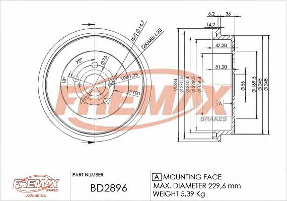 Fremax BD-2896 Rear brake drum BD2896
