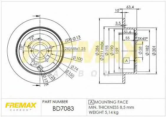 Fremax BD-7083 Rear brake disc, non-ventilated BD7083