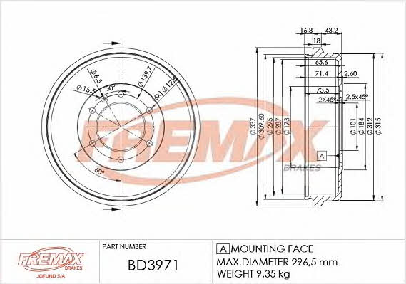 Fremax BD-3971 Rear brake drum BD3971