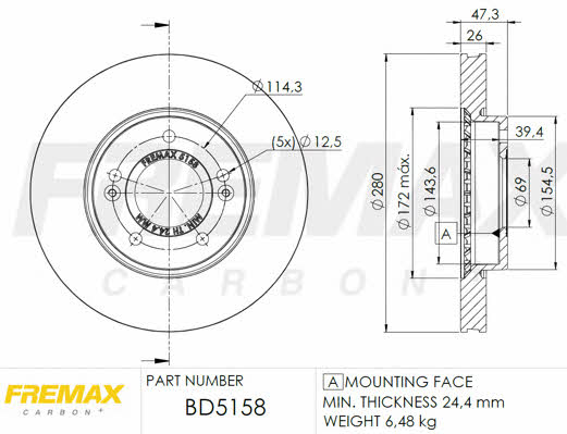 Fremax BD-5158 Front brake disc ventilated BD5158