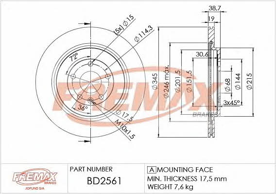 Fremax BD-2561 Rear ventilated brake disc BD2561