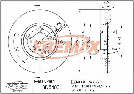 Fremax BD-5400 Front brake disc ventilated BD5400