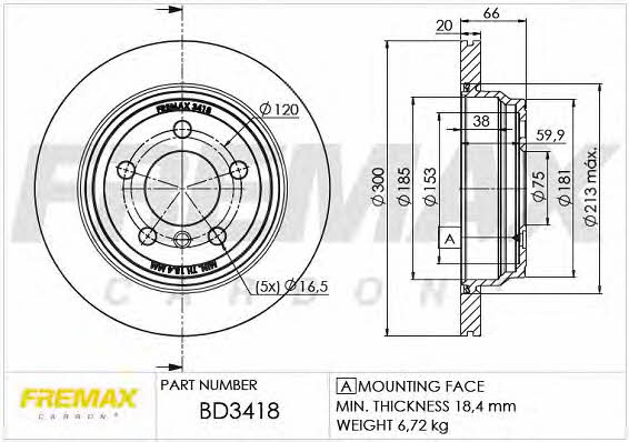 Fremax BD-3418 Rear ventilated brake disc BD3418