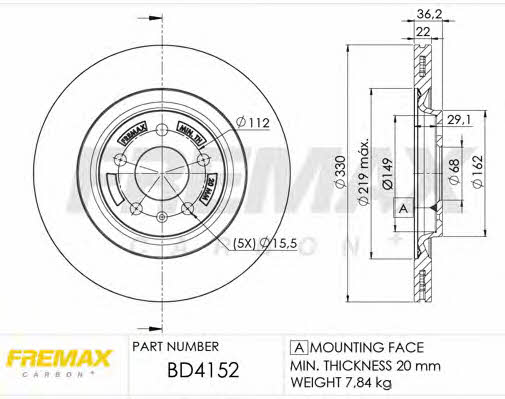 Fremax BD-4152 Rear ventilated brake disc BD4152