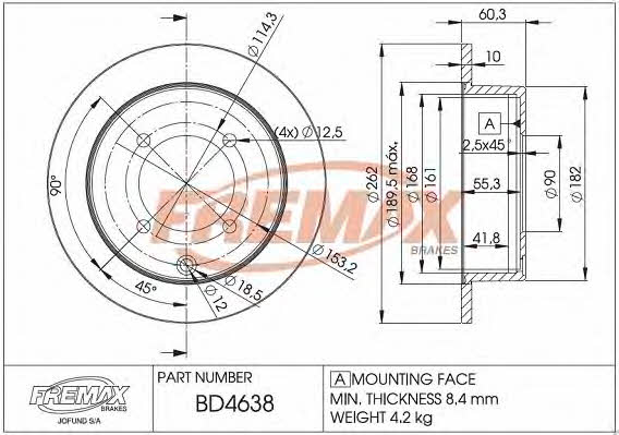 Fremax BD-4638 Rear brake disc, non-ventilated BD4638