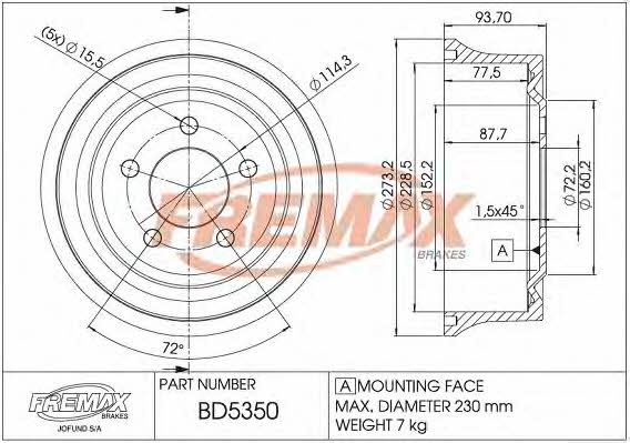Fremax BD-5350 Rear brake drum BD5350
