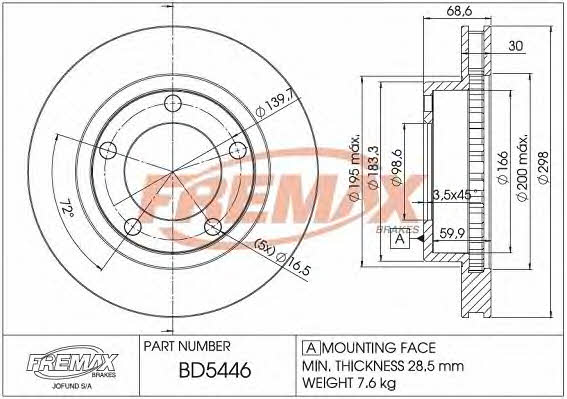 Fremax BD-5446 Front brake disc ventilated BD5446