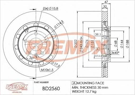 Fremax BD-2560 Rear ventilated brake disc BD2560