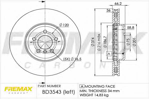 Fremax BD-3543 Front brake disc ventilated BD3543