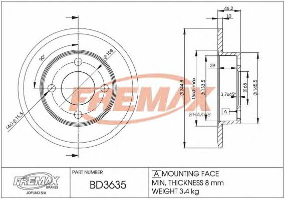 Fremax BD-3635 Rear brake disc, non-ventilated BD3635
