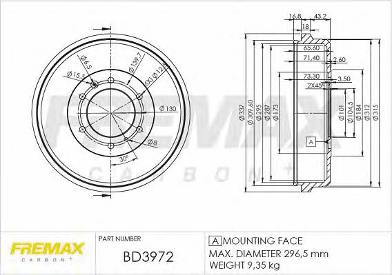 Fremax BD-3972 Rear brake drum BD3972