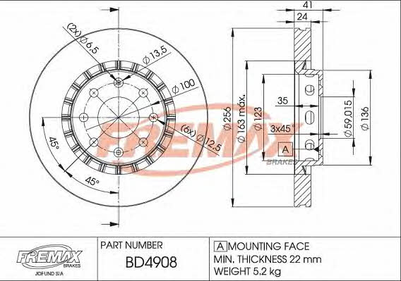 Fremax BD-4908 Front brake disc ventilated BD4908
